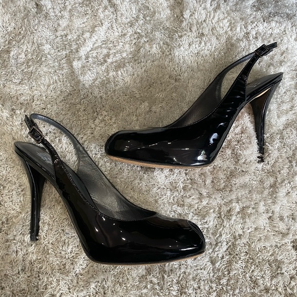 Stuart Weitzman Black Patent Peep Toe Heels - Picture 2 of 4